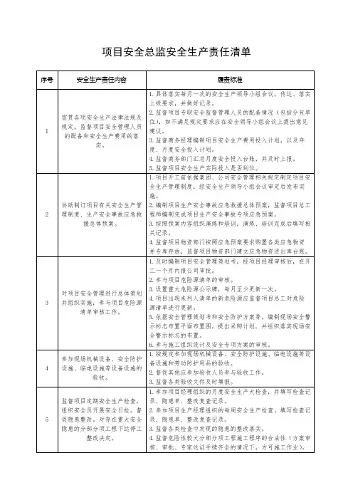 项目安全总监安全生产责任清单