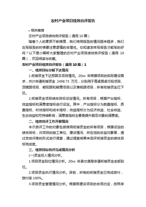 农村产业项目绩效自评报告
