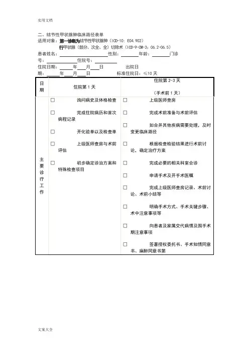 结节性甲状腺肿临床路径表单
