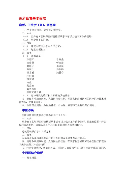 诊所设置基本标准