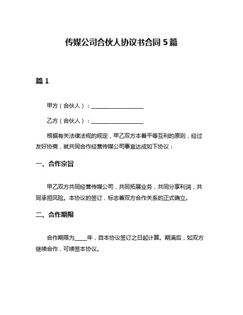 传媒公司合伙人协议书合同5篇