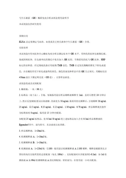 马生长激素(GH)酶联免疫分析试剂盒说明书