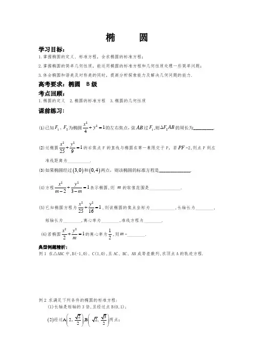 椭圆(高三复习课)