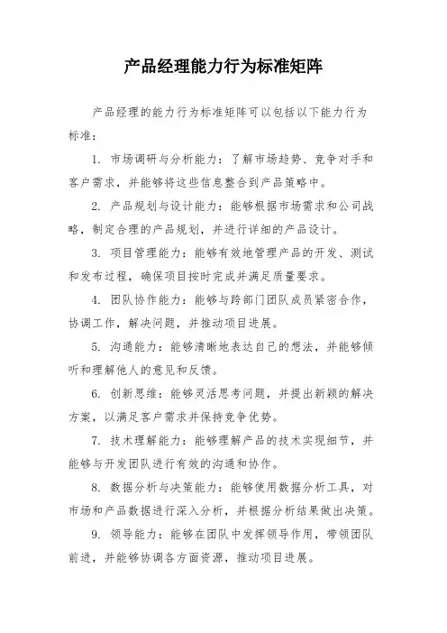 产品经理能力行为标准矩阵