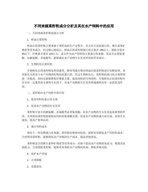 不同来源菜籽粕成分分析及其在水产饲料中的应用