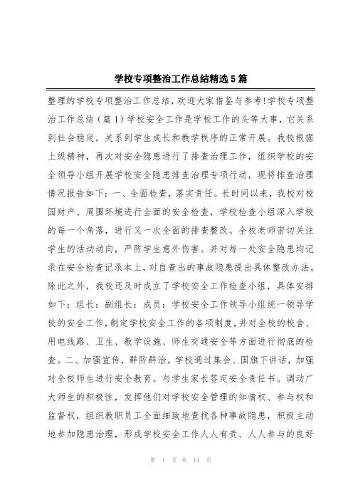 学校专项整治工作总结精选5篇