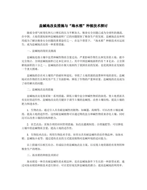 盐碱地改良措施与“海水稻”种植技术探讨