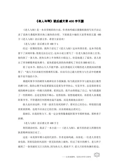 《老人与海》读后感文章400字五篇