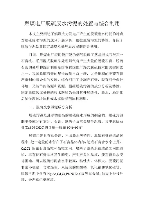 燃煤电厂脱硫废水污泥的处置与综合利用