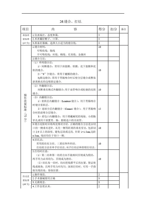 临床技能评分标准之外科标准：缝合打结