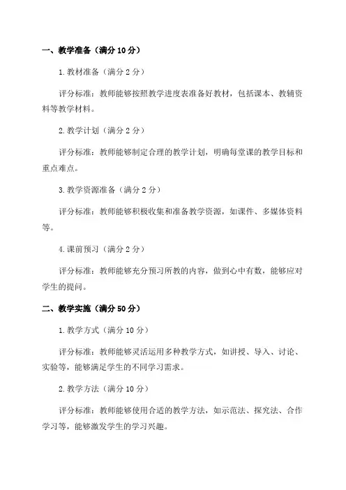 教师教学常规工作考核量化评分细则2024年3月