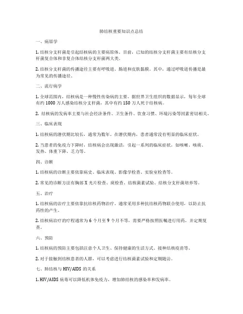 肺结核重要知识点总结