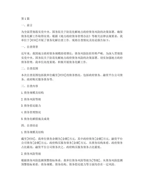 债务化解自查报告结论(3篇)
