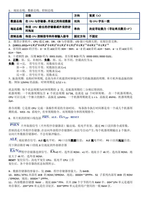 微机原理-单片机知识点整理