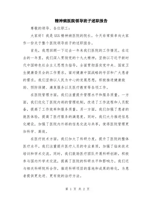 精神病医院领导班子述职报告
