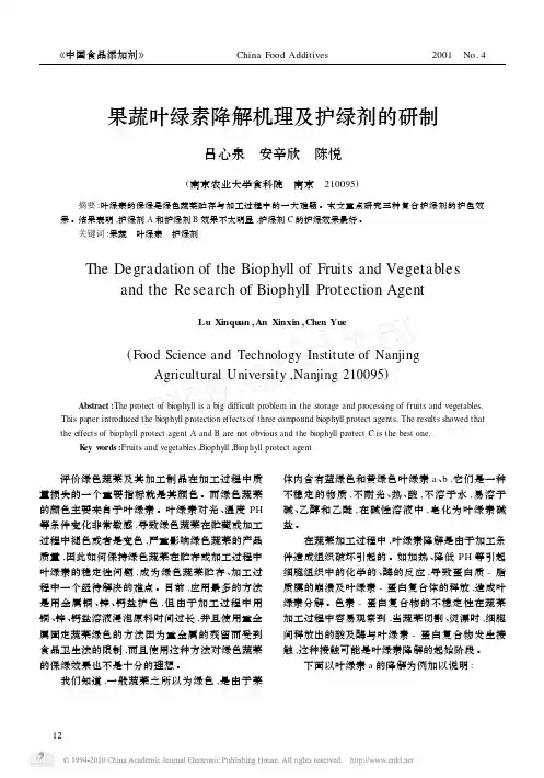 果蔬叶绿素降解机理及护绿剂的研制