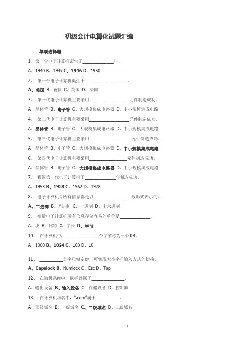 初级会计电算化试题汇编