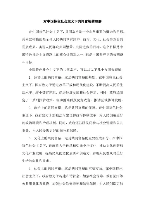 对中国特色社会主义下共同富裕的理解