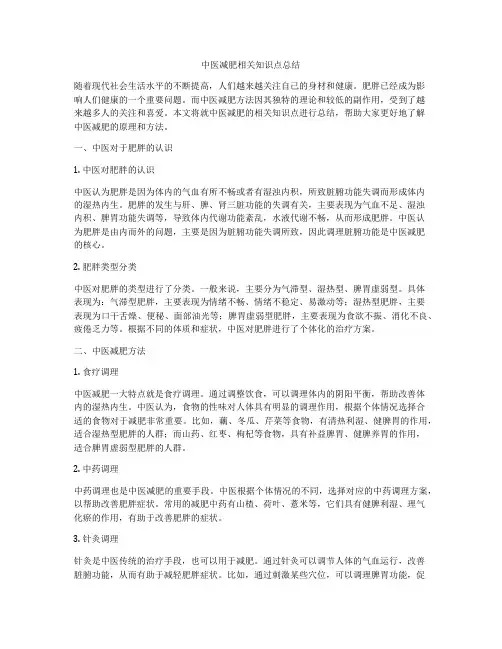 中医减肥相关知识点总结