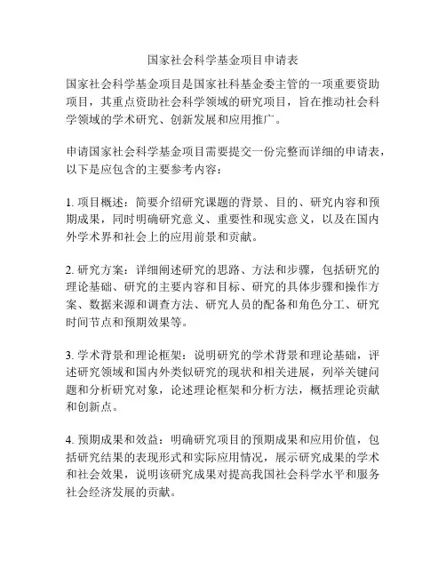 国家社会科学基金项目申请表
