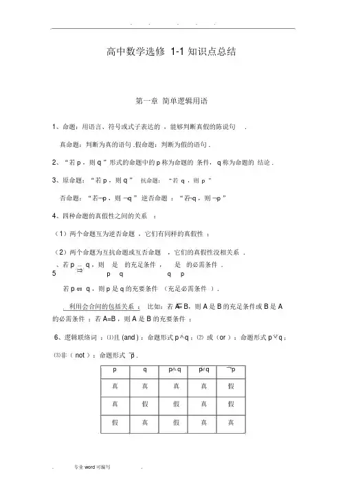 高中数学选修1_1知识点归纳