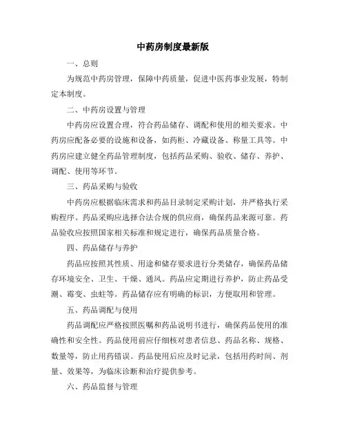 中药房制度最新版