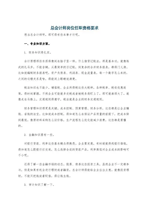 总会计师岗位任职资格要求