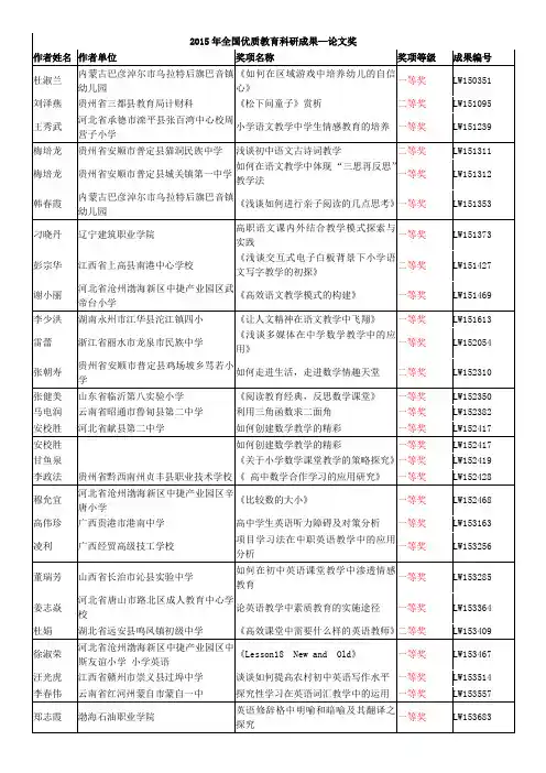 全国优质教育科研成果论文奖