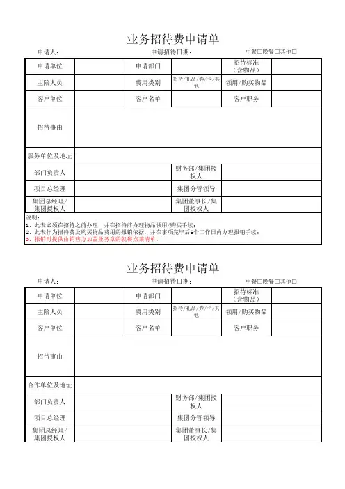 业务招待申请单