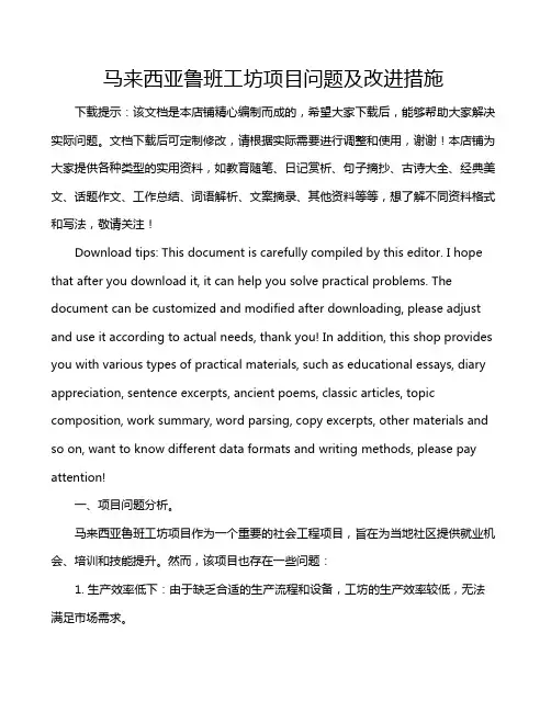 马来西亚鲁班工坊项目问题及改进措施