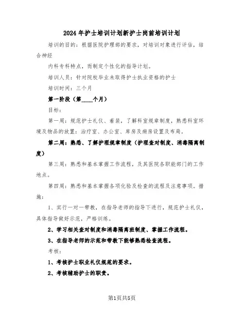 2024年护士培训计划新护士岗前培训计划（二篇）