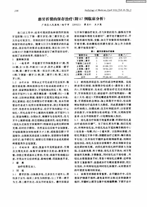 磨牙折裂的保存治疗(附87例临床分析)
