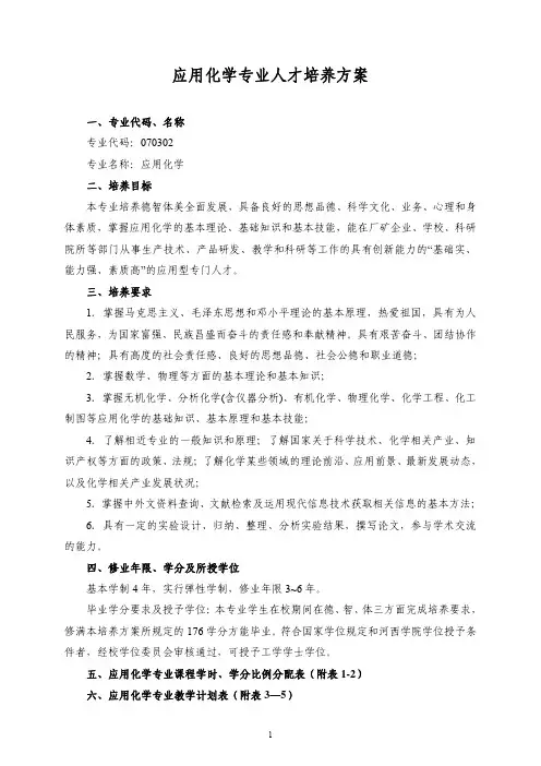 应用化学专业人才培养方案