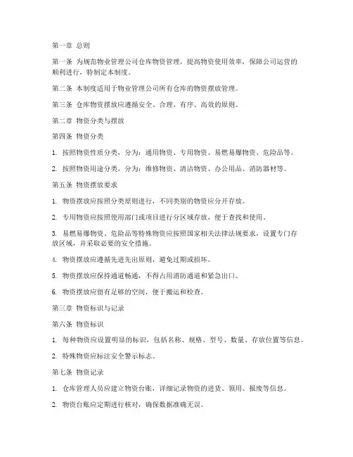 物业仓库物资摆放管理制度