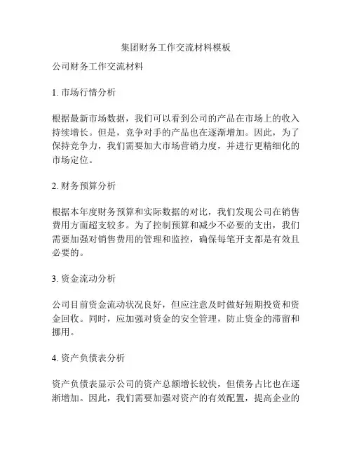 集团财务工作交流材料模板