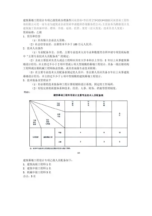 建筑幕墙工程设计专项乙级资质办理条件