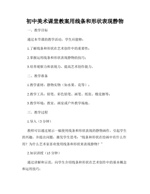 初中美术课堂教案用线条和形状表现静物