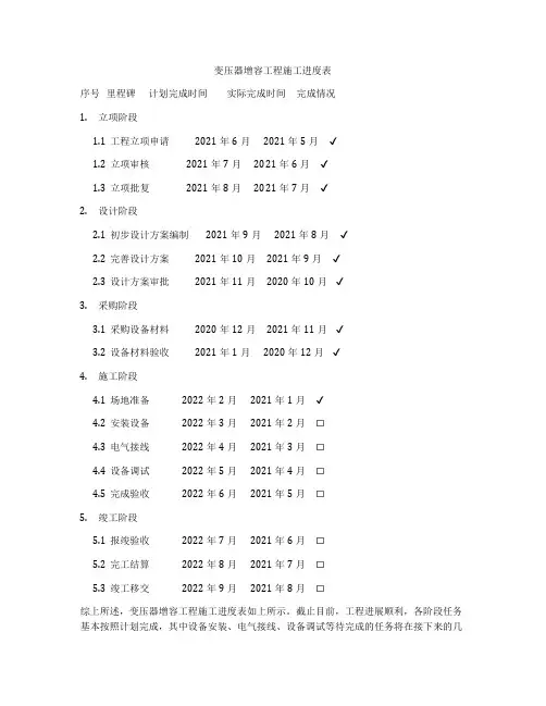 变压器增容工程施工进度表