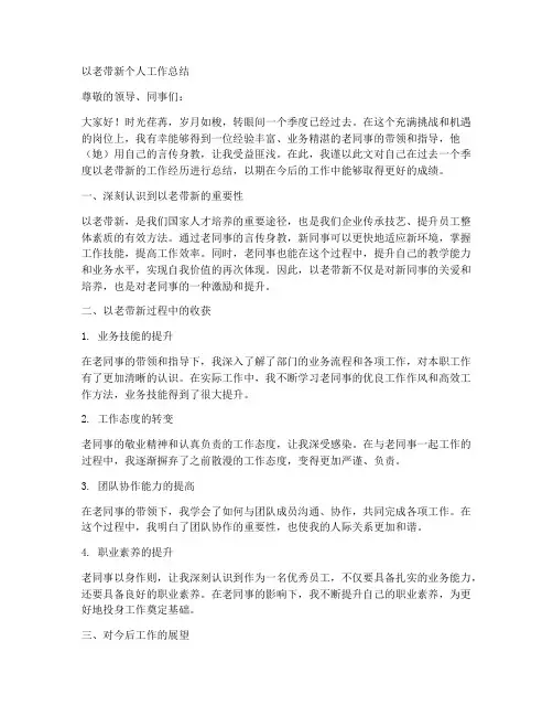 以老带新个人工作总结