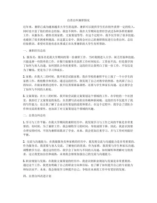 自查自纠兼职情况