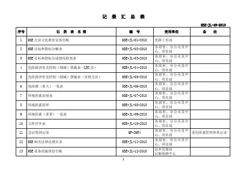 HSE管理体系记录汇总表(D版)