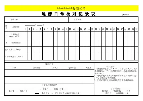 地磅日常校对记录表格模板