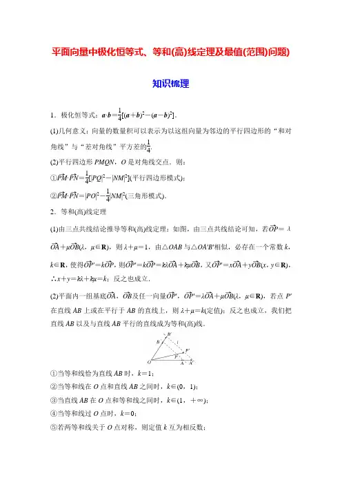 平面向量中极化恒等式、等和(高)线定理及最值(范围)问题--备战2022年高考数学一轮复习配套试题