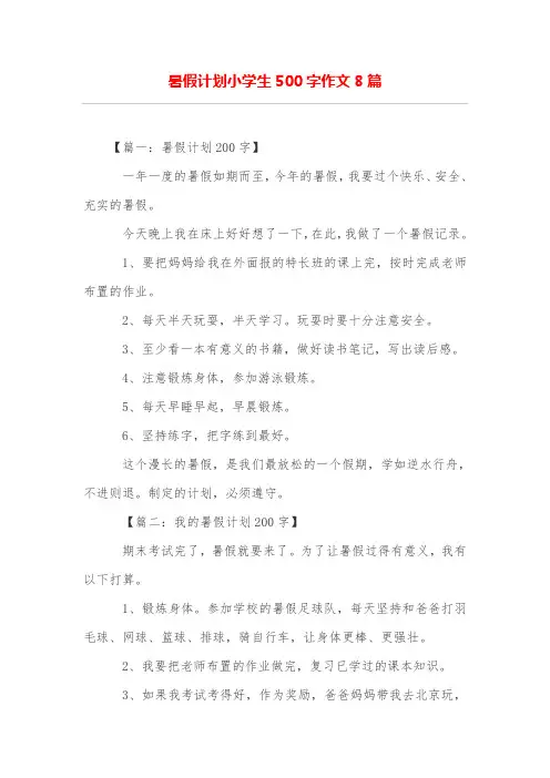 暑假计划小学生500字作文8篇