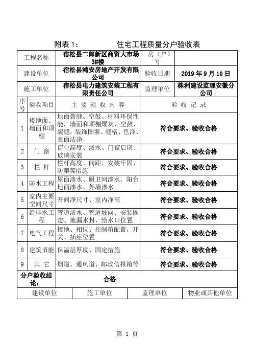 分户验收表格填写示例