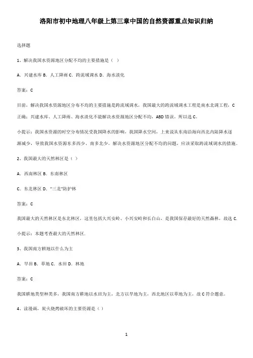 洛阳市初中地理八年级上第三章中国的自然资源重点知识归纳