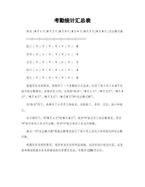 考勤统计汇总表