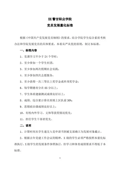 XX警官职业学院党员发展量化标准