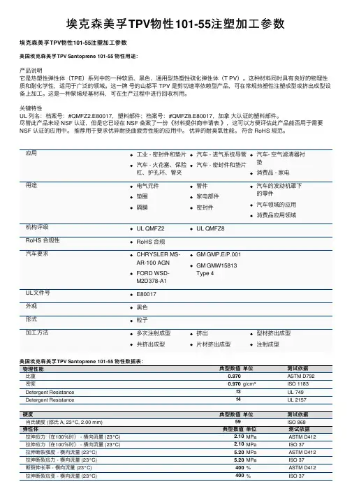 埃克森美孚TPV物性101-55注塑加工参数