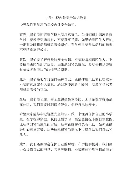 小学生校内外安全知识教案